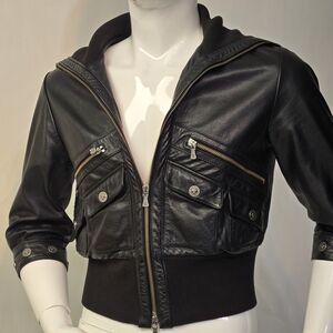 Versace Black Leather Women's Jacket with Gold Accents